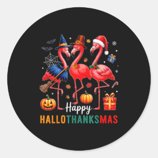 Flamingo Happy Hallothanksmas Funny Halloween Than Runder Aufkleber