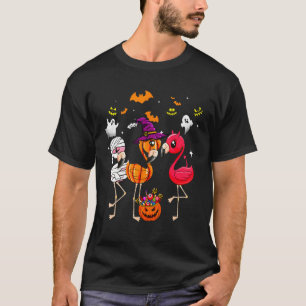 Flamingo Happy Halloween Pumpkin Mummy Hexe T-Shirt