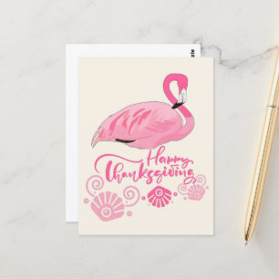 Flamingo Happy Thanksgiving Seashells Design Postkarte