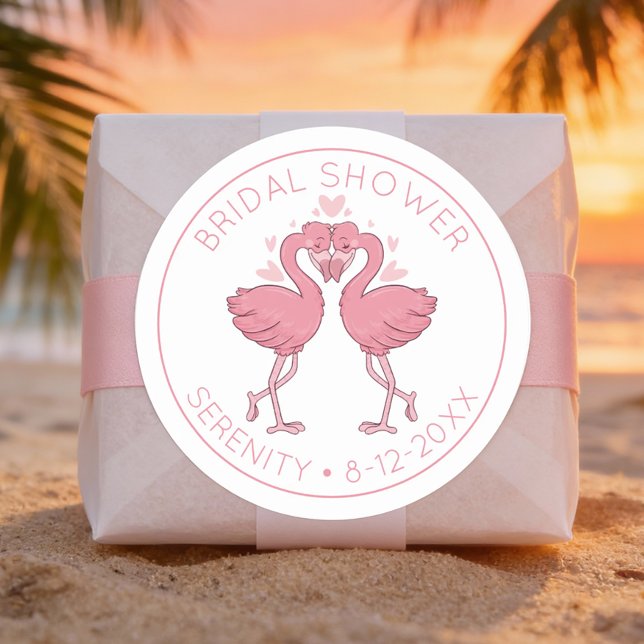 Flamingo Hawaiian Beach Tropical Bridal Shower Runder Aufkleber (Von Creator hochgeladen)