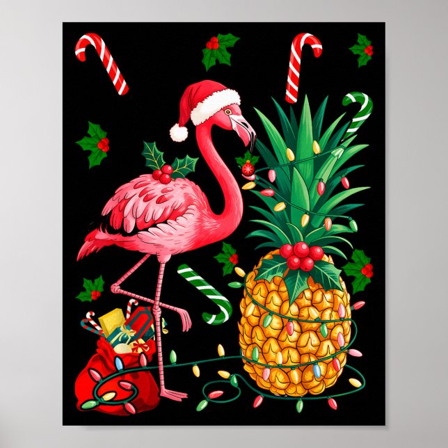 Flamingo Hawaiian Ne Christmas Lights Xmas  Poster (Vorne)