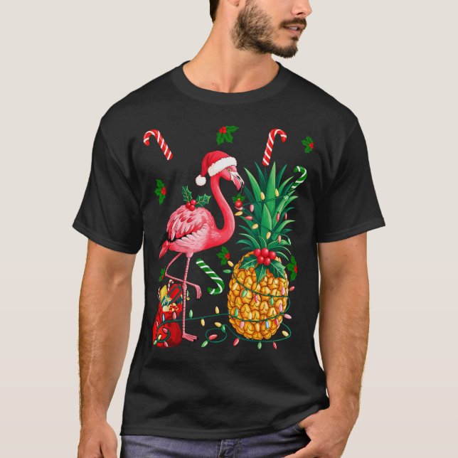 Flamingo Hawaiian Ne Christmas Lights Xmas  T-Shirt (Vorderseite)