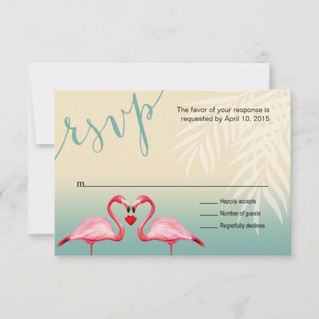 Flamingo Heart Kiss UAWG | Minzblau RSVP Karte (Vorderseite)
