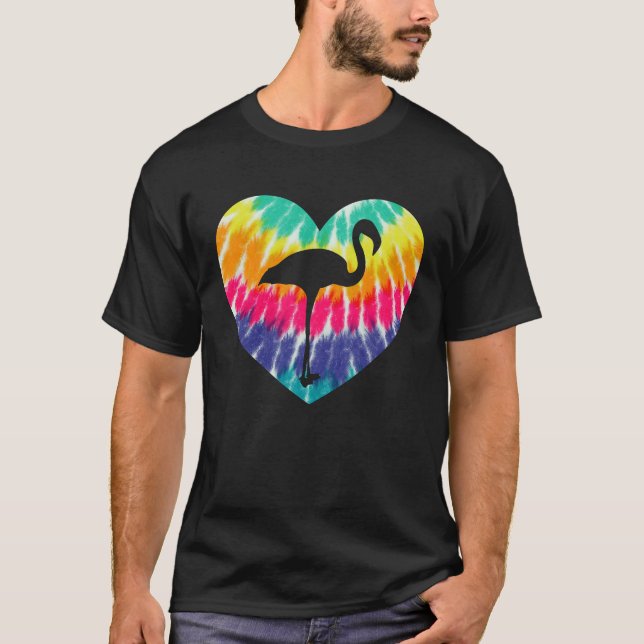 Flamingo Heart With Tie dye Print For Flamingo T-Shirt (Vorderseite)