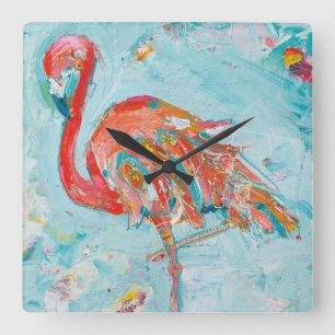 Flamingo hell quadratische wanduhr