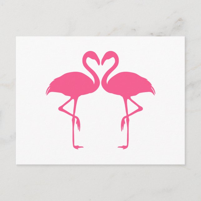Flamingo-Herz, zwei rosa Flamingos in der Liebe Postkarte (Vorderseite)