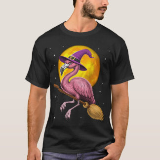 Flamingo-Hexe auf einem Besen reitend T-Shirt