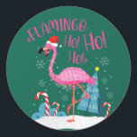 Flamingo Ho-Ho-Ho Christmas Pink Flamingo Thema Runder Aufkleber<br><div class="desc">Flamingo Ho-Ho-Ho Christmas Pink Flamingo Thema</div>