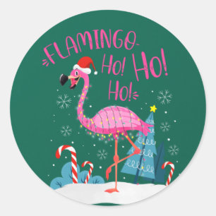 Flamingo Ho-Ho-Ho Christmas Pink Flamingo Thema Runder Aufkleber