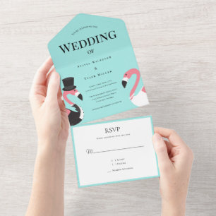 Flamingo-Hochzeit All In One Einladung