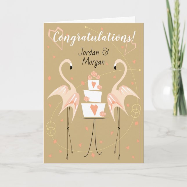 Flamingo Hochzeit Glückwünsche Namen Text Karte (Vorderseite)