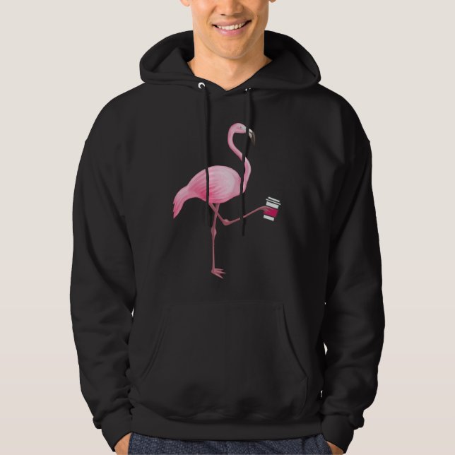 Flamingo Holding Coffee Tropical Gag Graphic Hoodie (Vorderseite)