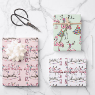Flamingo Holiday Party Wrapping Paper Geschenkpapier Set