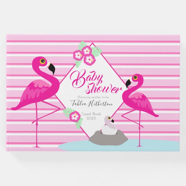Flamingo Hot rosa Grafik Babydusche Gästebuch (Vorderseite)
