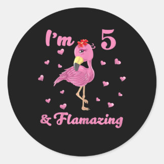 Flamingo I bin 5 und fantastisch - Fünf Jahre Mädc Runder Aufkleber