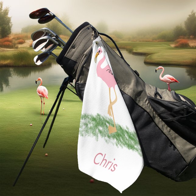 Flamingo im Gras Personalisiert Golfhandtuch (Von Creator hochgeladen)