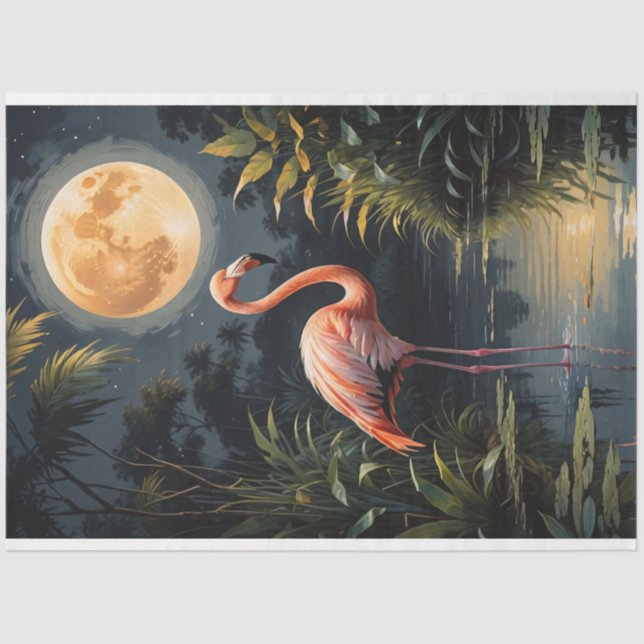 Flamingo im Mondlicht-Dekoupage Seidenpapier (Vorderseite)