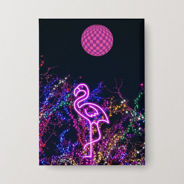 Flamingo im Party des Tanzes. Button (Vorderseite)