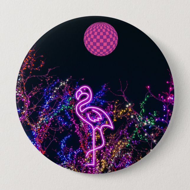 Flamingo im Party des Tanzes. Button (Vorderseite)