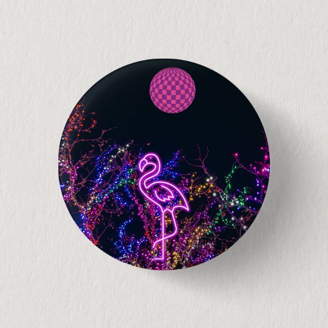 Flamingo im Party des Tanzes. Button (Vorderseite)