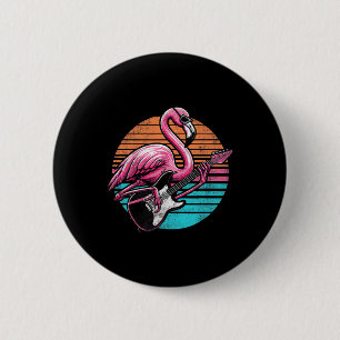 Flamingo im Vintage-Stil spielt Gitarre Rock And R Button