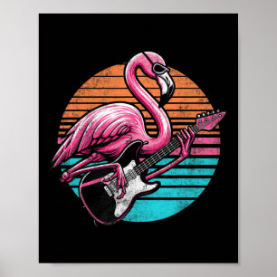 Flamingo im Vintage-Stil spielt Gitarre Rock And R Poster