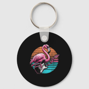 Flamingo im Vintage-Stil spielt Gitarre Rock And R Schlüsselanhänger