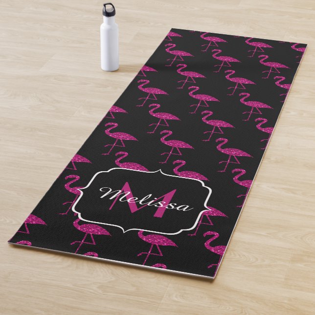 Flamingo Imitate Glitzer Glitzern Schwarze Monogra Yogamatte (Beispiel)