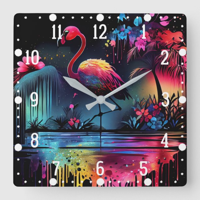 Flamingo in A Lake-63851 Quadratische Wanduhr (Vorderseite)
