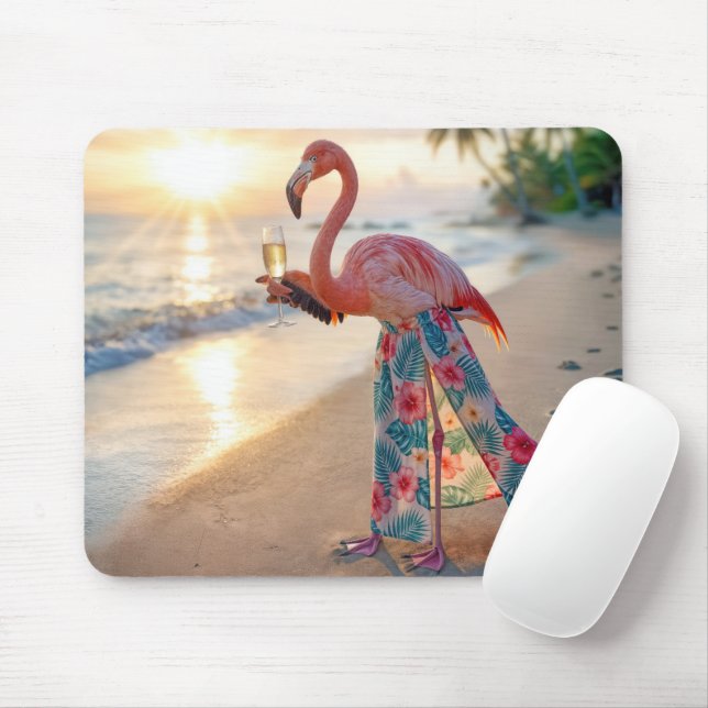 Flamingo In a Skirt Holding a Champagne Flute Mousepad (Mit Mouse)