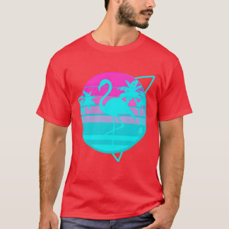 Flamingo In A Vintage 80S Beach With Palms Vaporwa T-Shirt