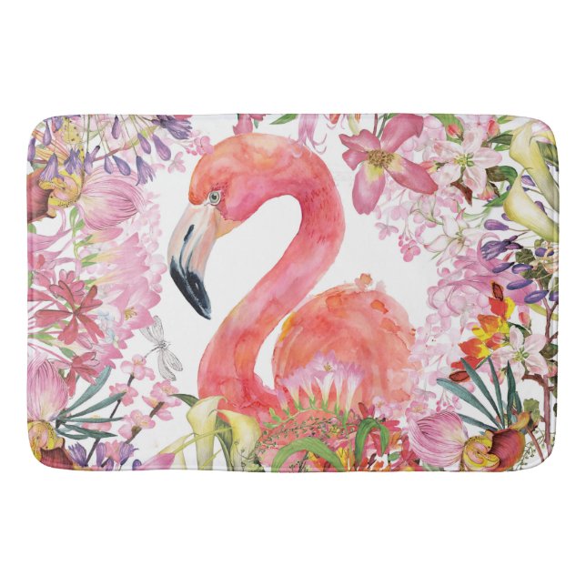 Flamingo in Blume Dschungel - Sommermuster Badematte (Vorderseite)