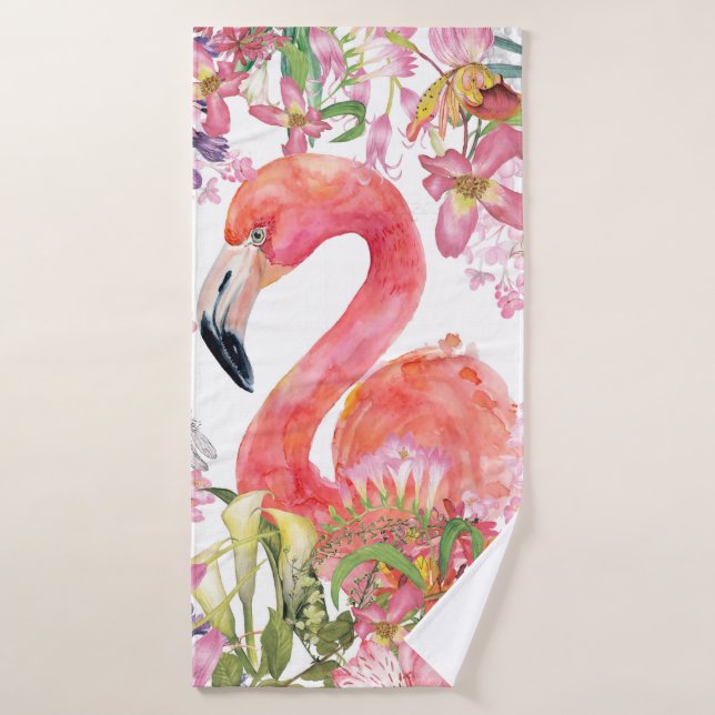 Flamingo in Blume Dschungel - Sommermuster Badhandtuch Set (Badehandtuch)