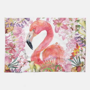Flamingo in Blume Dschungel - Sommermuster Geschirrtuch