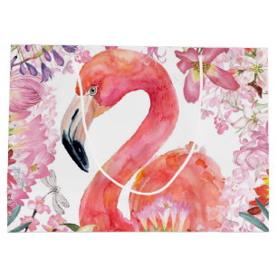 Flamingo in Blume Dschungel - Sommermuster Große Geschenktüte