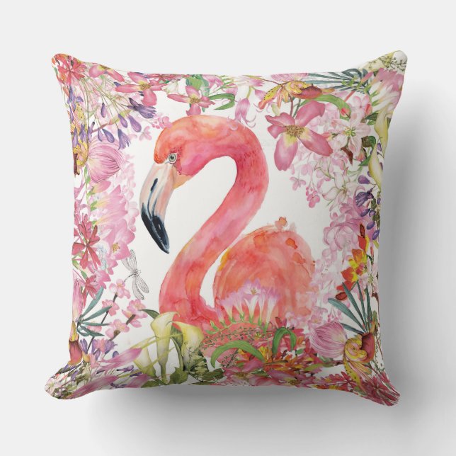Flamingo in Blume Dschungel - Sommermuster Kissen (Vorderseite)
