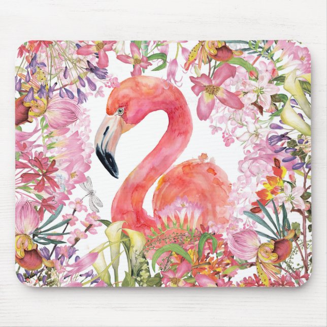 Flamingo in Blume Dschungel - Sommermuster Mousepad (Vorne)