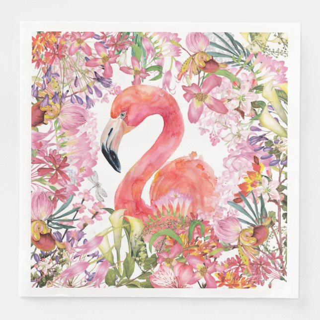 Flamingo in Blume Dschungel - Sommermuster Serviette (Vorderseite)