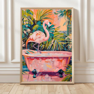Flamingo in der Badewanne Druck, Badezimmer Wandku Poster