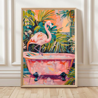 Flamingo in der Badewanne Druck, Badezimmer Wandku Poster
