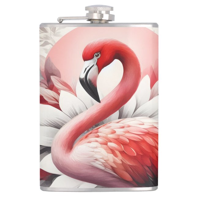 Flamingo in der Blume Rot und Weiß Flachmann (Vorderseite)