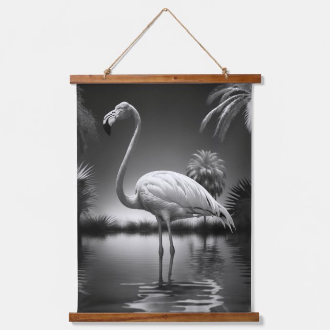 Flamingo in einem Pool Wandteppich Mit Holzrahmen (Vorderseite)