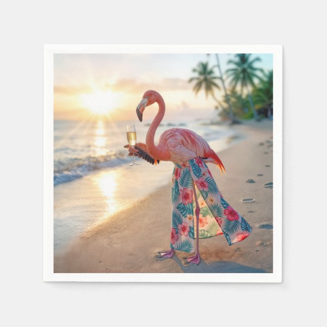 Flamingo in einem Rock mit Champagnerflöte Serviette (Vorderseite)