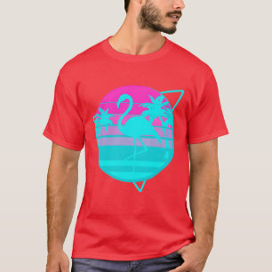 Flamingo in einem vintage 80er Strand mit Palmen V T-Shirt