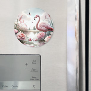 Flamingo in Pastell-Teich Blumen Szene Magnet
