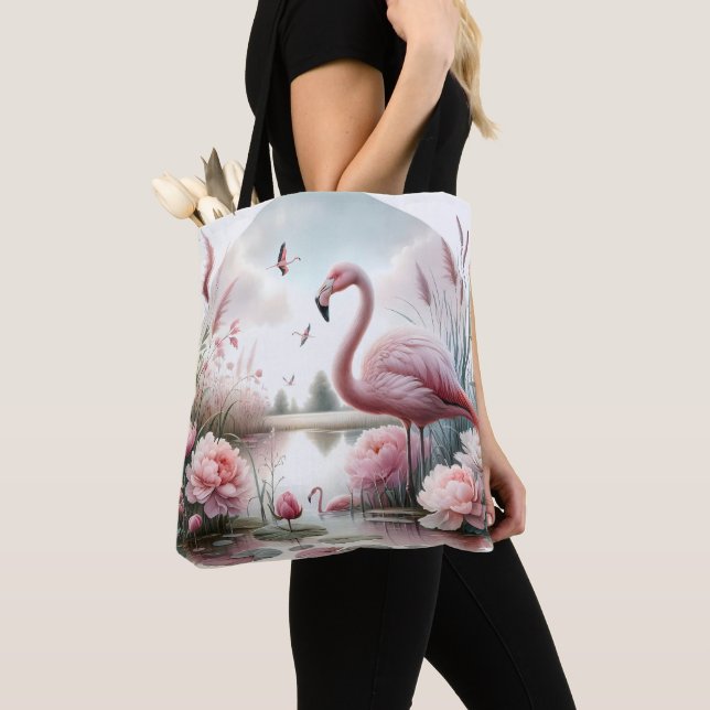 Flamingo in Pastelteich-Blumenzene (Von Nahem)