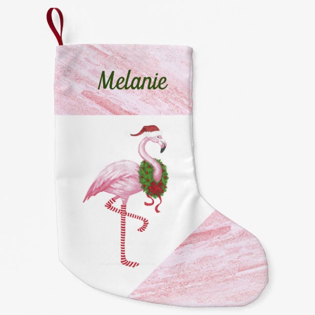 Flamingo in Weihnachtsmannmütze Custom Weihnachts- Kleiner Weihnachtsstrumpf (Vorderseite)