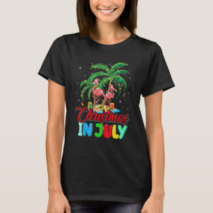 Flamingo in Weihnachtsmannmütze Palm Tree Weihnach T-Shirt