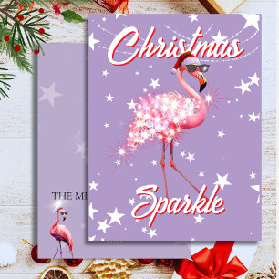 Flamingo in Weihnachtsmannmütze & Sunglass Lila We Feiertagskarte
