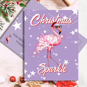 Flamingo in Weihnachtsmannmütze & Sunglass Lila We Postkarte